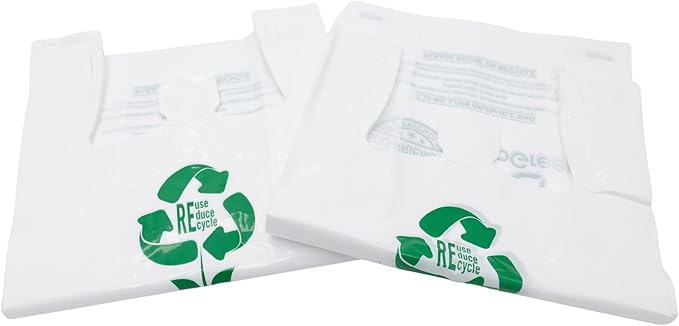 White Reusable/Eco-Friendly LDPE T-Shirt - Super Jumbo 20"x10"x36" - 100 Bags - 57 Micron (2.25 mil) - White - WHLD225MREUSE201036 - AssurePak