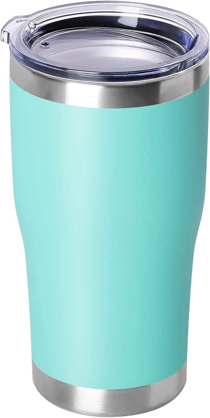 DOMICARE 20oz Tumbler with Lid Stainless Steel Tumblers Bulk, Double Wall Vacuum Insulated Coffee Travel Mug Powder Coated Tumbler, 1 Count (Pack of 1) Light Blue