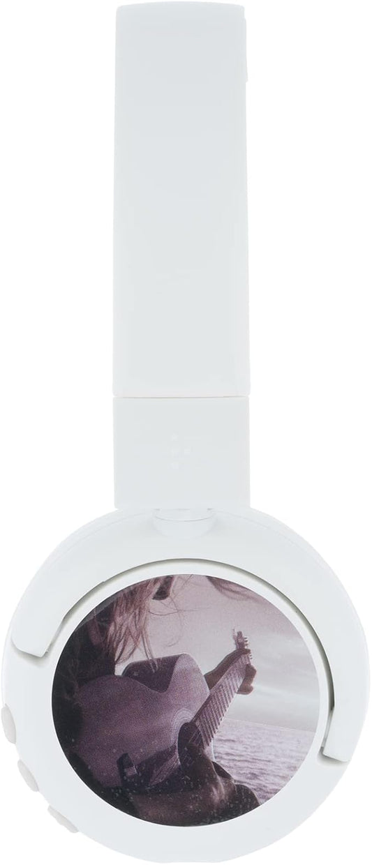 BuddyPhones POP Fun | Foldable Bluetooth Kids Headphones + Microphone, Works Wired or Wireless - SafeAudio Volume Limiting for iPhone/iPad/Tablet/PC and More (White)