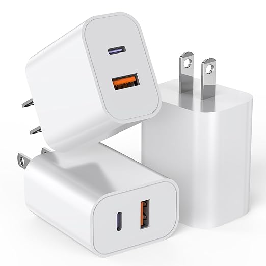 USB C Charger Block,3Pack 20W Dual Port USB C Wall Charger Plug Fast Charging Adapter USB A Quick Charging Brick Plug for iPhone Air/17 Pro Max/16E/16 ProMax/16Plus/15/14/13/12/11/XS,iPad Pro,AirPods