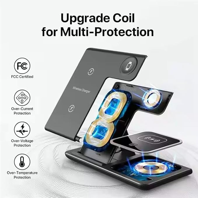 Multiple Devices Charging Station, Charger 3 in 1 Magnetic Wireless Charging Stand for iPhone 16/15/14/13/12/11/X, Wireless Charging Station, with USB Cable, Apple Watch Series (White)
