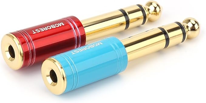 MOBOREST 6.35mm (1/4 inch) Male -3.5mm (1/8 in) Jack Stereo Female Adapter Conversion Plug, Adaptor Cable Copper (6.35M-3.5F, RED+Blue)