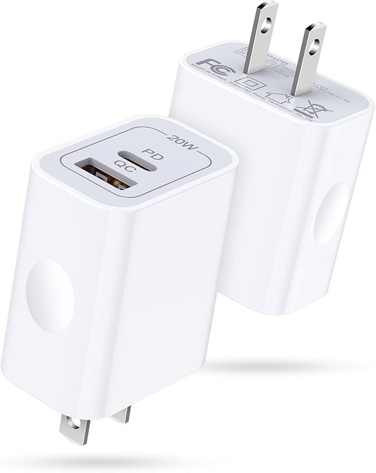 [2-Pack]Pixel 9 Fast Charging Block Type C Android Wall Plug for Google Pixel 10 10 Pro XL 9a 9 Pro XL 8A 8 Pro 7 6 Watch 3/2,20W USB C Wall Charger 2-Port PD Power Adapter+ QC Wall Cube for iPhone 16