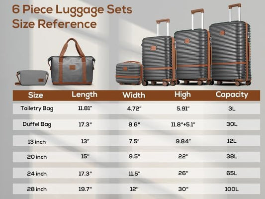 Joyway Luggage Set 3 Piece Suitcase Sets with Spinner Wheel,Hardside Expandable Travel Laggage with TSA Lock (13/20/24/28 Grey brown