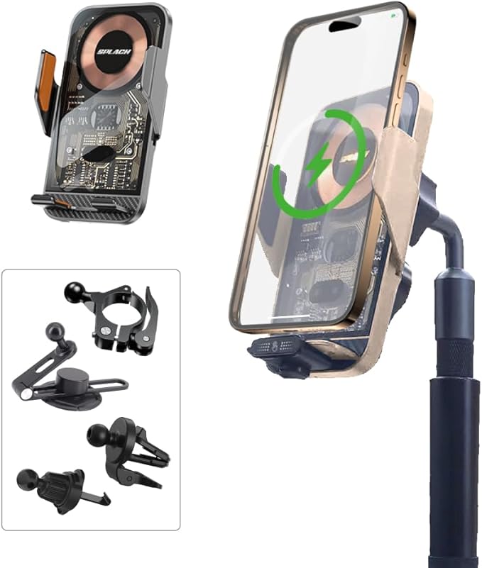 SPLACH Zippy Wireless Charging Phone Holder, Auto-Sensor, All-Scenario Mounts, for iPhone/Samsung/Google, Fits 4.7"–6.8" Phones (Pack: Duo for All-Scenario (2 Silver))