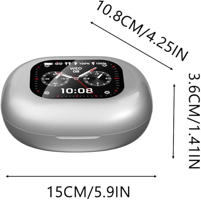 Open Ear Earbud Wireless Bluetooth 5.4 Earbuds,Intelligent Touch Screen Headphones,50H Playtime,Ergonomic Ear Hook,Built-in Mic,LED Display Charging Case,for Sport Running Fitness (Silver)