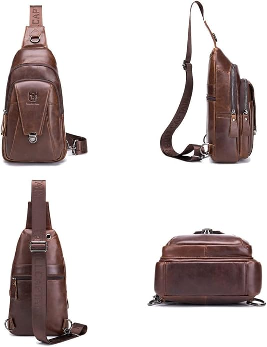 KPYWZER Vintage Leather Sling Bag Backpack for Men Crossbody Shoulder Chest Day Pack Backpacks