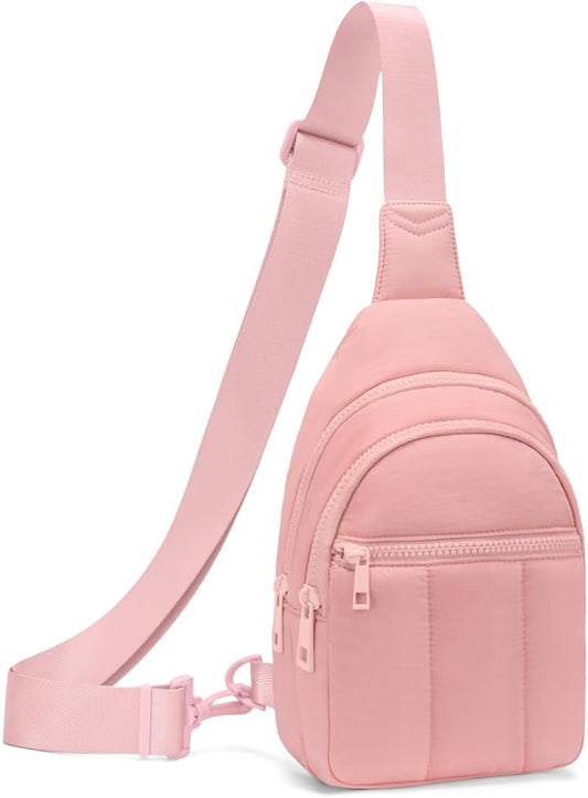 Quilted Puffer Crossbody Bags for Women Small Puffy Sling Bag Lightweight Cross Body Bubble Purse Shoulder Bag for Travel (Light Pink)