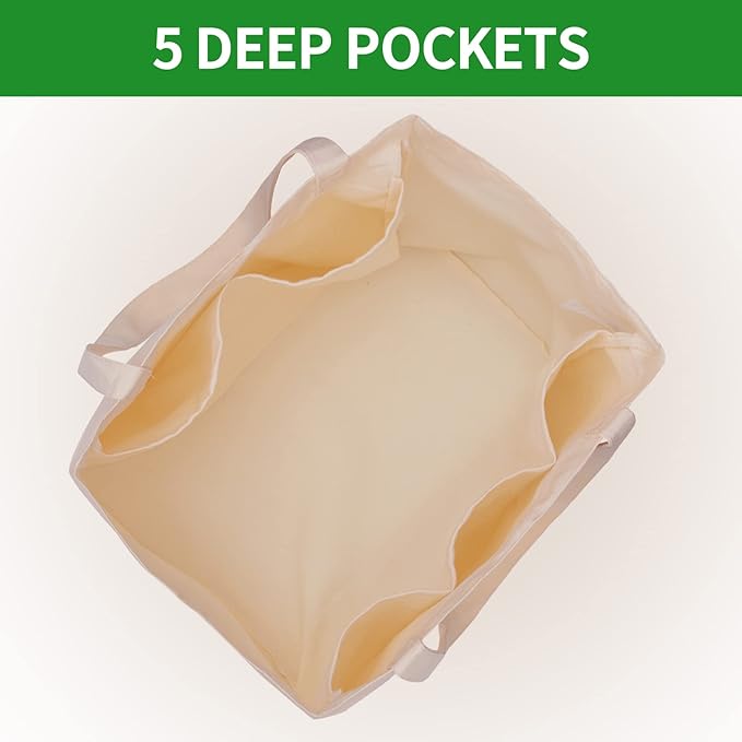 3 Pack Canvas Shopping Bags for Groceries, Holds 60 lbs Heavy Duty Reusable Canvas Grocery Bag, 8.3 gal Multi-Purpose Washable Canvas Grocery Bags Reusable Shopping Bags with 5 Pockets, Off white