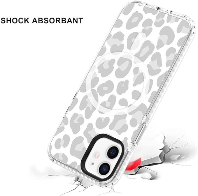SAKUULO Magnetic for iPhone 11 Case [Compatible with MagSafe] Light Grey Leopard Print Pattern Wireless Charge Slim Shockproof Case for iPhone 11 Phone Case, Grey Leopard (6.1")