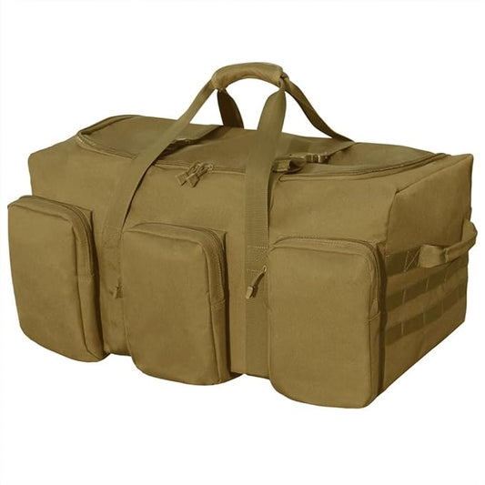 Large Military Travel Duffle Bag Tactical Camping Storage Utility Tote Bag Camping Kitchen Organizer with Deployment Cargo Bag Travel Sports Equipment (Khaki, Large 25.59"x13.78"x13.78")