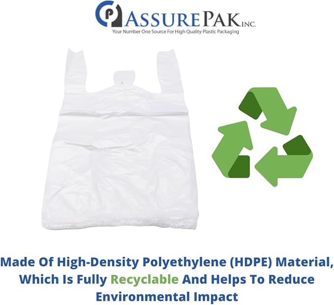 Easy Open - Stock T-Shirt Plastic Bag - Clear - 10"x5"x18" with handles – 1000 Units – 13 Microns - 1/8 BBL – Perfect for Grocery Shopping and Store Purchases