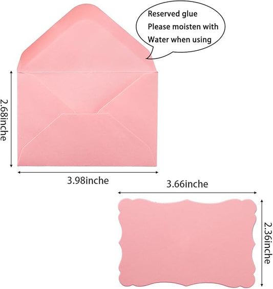 100 Pack Mini Envelopes with Note Cards in 5 Colors for Wedding, Birthday, Baby Showers, 4 x 2.7 Inches (Pink)