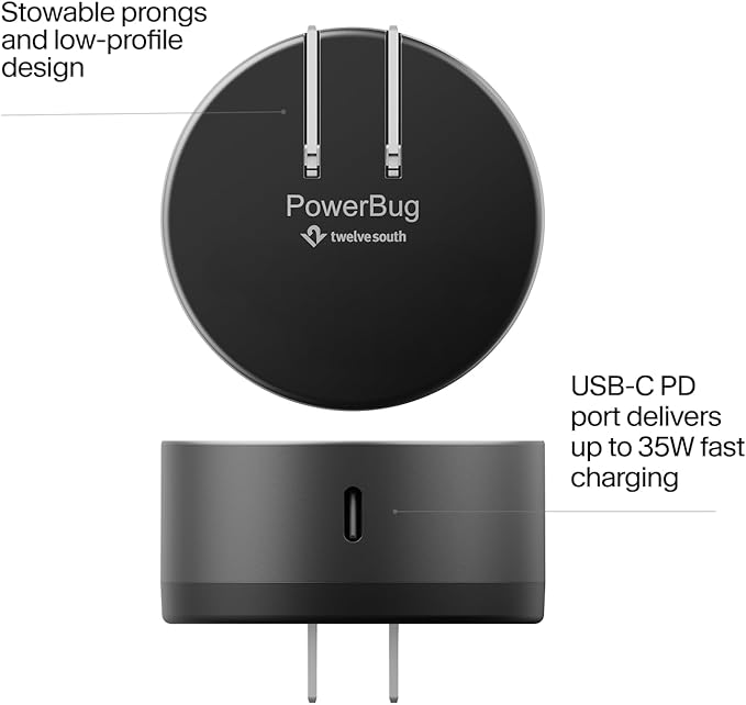 Twelve South PowerBug Qi2 Magnetic Wireless Charger & 35W USB-C Hub, Slate — Works with MagSafe, PixelSnap, and Qi2 Magnetic Phones, Slate
