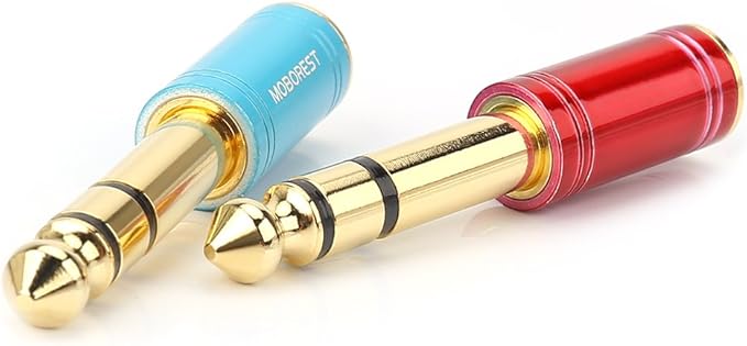 MOBOREST 6.35mm (1/4 inch) Male -3.5mm (1/8 in) Jack Stereo Female Adapter Conversion Plug, Adaptor Cable Copper (6.35M-3.5F, RED+Blue)