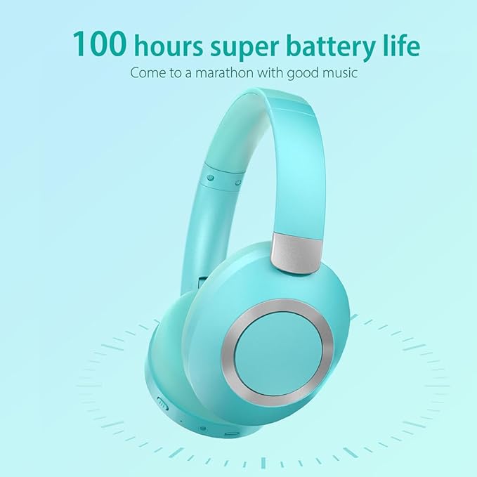 Active Noise Cancelling Headphones, 100H Playtime Bluetooth Headphones Wireless Bluetooth with Mic, Over Ear Wireless Headset with Deep Bass,Fast Charging for Travel (Light Green)