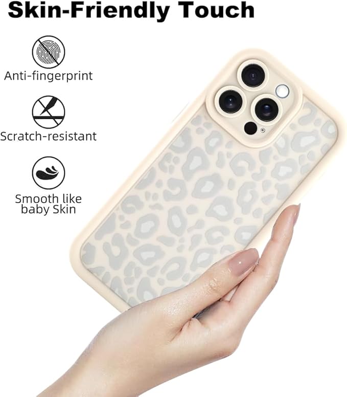 KANGHAR Case for iPhone 15 Pro Max Leopard Printed Pattern Cute Cheetah Phone Case Soft TPU Shockproof Protective Cover for iPhone 15 Pro Max 6.7 Inch Beige with Gray Prints
