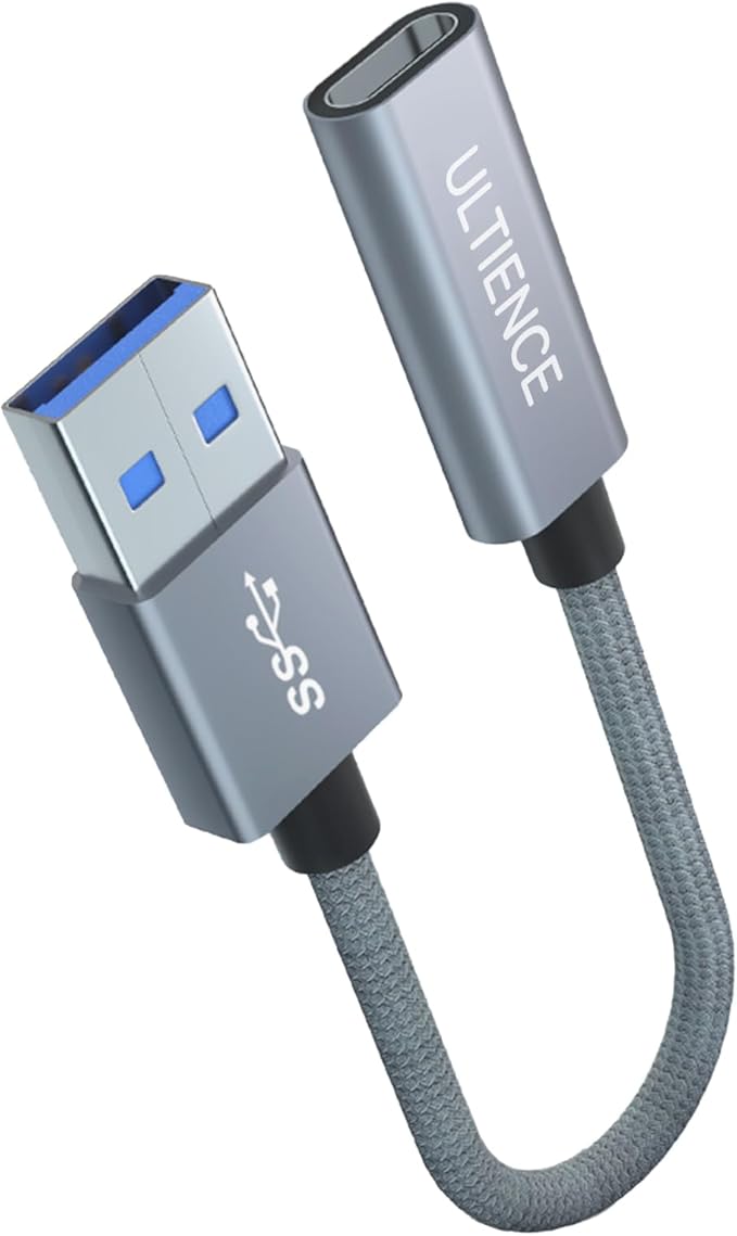 [10Gbps] High-Speed A to C Adapter with USB to USB C Cable, Female – 60W Fast Charging and Data Transfer Compatible with Laptop, PC, Flash Disk, Charger (0.41 ft Grey)