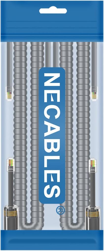 NECABLES 2+2Pack No Tangle Phone Cord for Landline 2pcs Telephone Handset Cord and 2pcs Detangler for Desk Phone Gray
