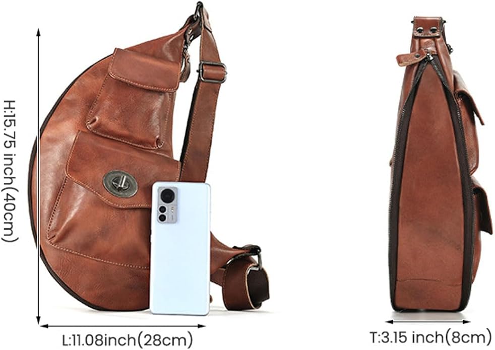 Genuine Leather Sling Bag for Men Women Backpack Chest Shoulder Satchel Crossbody Bags Casual Outdoor Daypack
