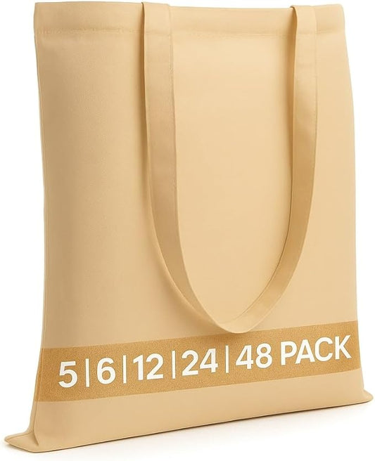 Salt Earth Pack of 5 | 6 | 12 | 24 | 48 – 100% Cotton Reusable Tote Bags – Bulk Grocery, Shopping, DIY, Beach & Gift Use