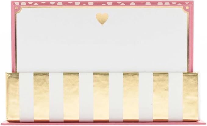 Graphique Gold Heart Flat Notes – Note Card Stationery with Adorable Soft Pink Border and Printed Gold Heart, 50 Note Cards and Matching Envelopes for Thank You Notes and Invitations, 5.625" x 3.5"
