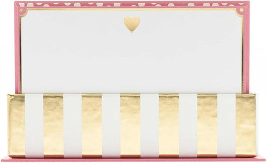 Graphique Gold Heart Flat Notes – Note Card Stationery with Adorable Soft Pink Border and Printed Gold Heart, 50 Note Cards and Matching Envelopes for Thank You Notes and Invitations, 5.625" x 3.5"