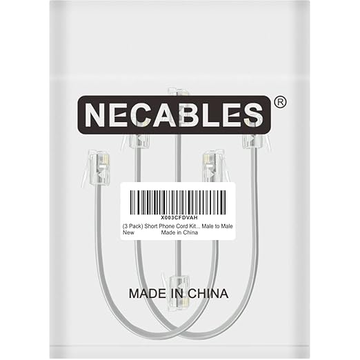 NECABLES 3Pack Short Telephone Cord Kit 3, 6, 8 Inch Phone Cable Wall Phone Cord for Landline RJ11 6P4C Male to Male