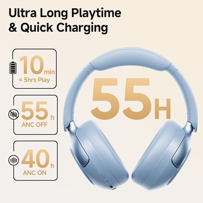 QCY H3 PRO Adaptive ANC Wireless Headphones Over Ear, 50dB Active Noise Cancellation with Multiple Modes, LDAC Hi-Res Wireless Audio, 55H Playtime, Custom EQ via App, Bluetooth 5.4