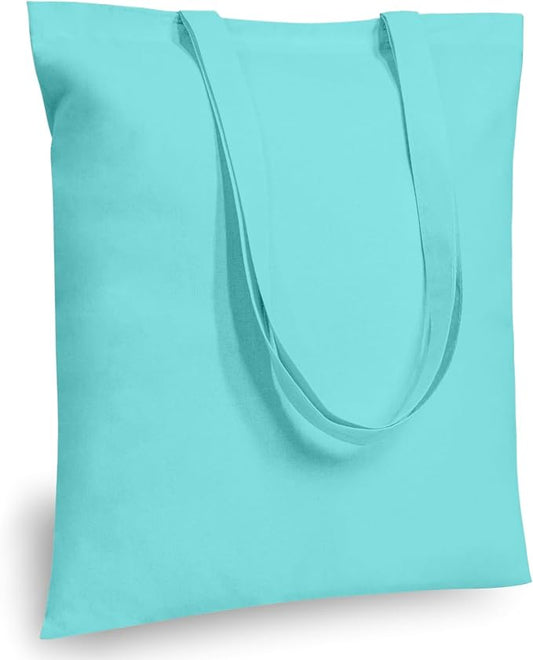 TOPDesign 12-Pack Economical 16"x15" Aqua Blue Cotton Tote Bags, Lightweight Medium Reusable Grocery Shopping Cloth Bags, Suitable for DIY, Advertising, Promotion, Gift, Activity