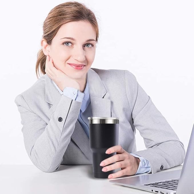 30oz Stainless Steel Travel Mug with Lid, 16 Pack Double Wall Vacuum Insulated Bulk Tumbler, Powder Coated Coffee Cup Suitable for Vehicle Cup Holders (Black)