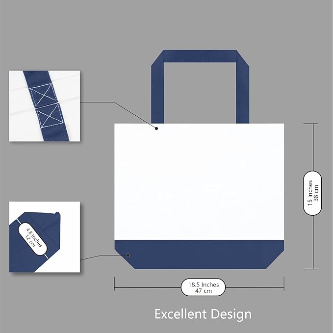 TOPDesign 3-Pack Super Strong Large 12oz Cotton Canvas Tote Bags, Reusable Grocery Shopping Cloth Bags, Fashionable Two-Tone Totes for Crafts, DIY Your Creative Designs