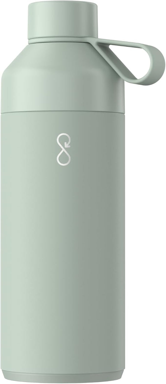 Ocean Bottle Big 34 oz | Stainless Steel Water Bottle | Reusable & Sustainable | Keeps Drinks Cold & Hot | Eco Friendly Gift (Shale Green)