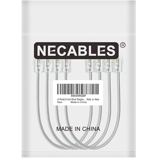 NECABLES 4Pack 6 Inch Short Telephone Cord Phone Cable Wall Phone Cord for Landline RJ11 6P4C Male to Male