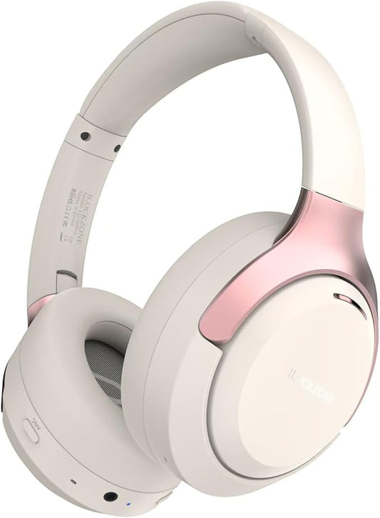 LC30Pro Hybrid Active Noise Cancelling Headphones, 100H Playtime Bluetooth Headphones, HiFi Audio Wireless Headphone with 3 EQ Modes, Low Latency & Foldable Design (Beige White)