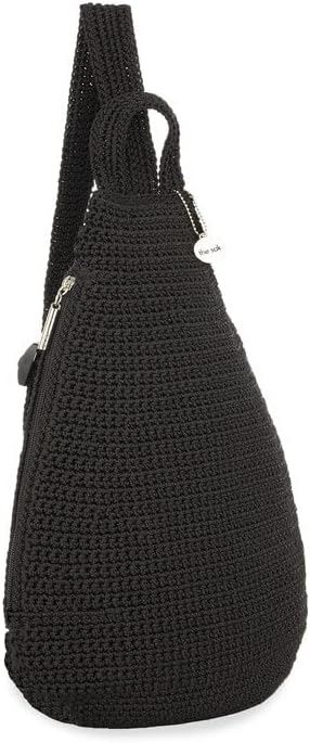 The Sak Geo Sling Backpack in Crochet, Single Sling Shoulder Strap, Black
