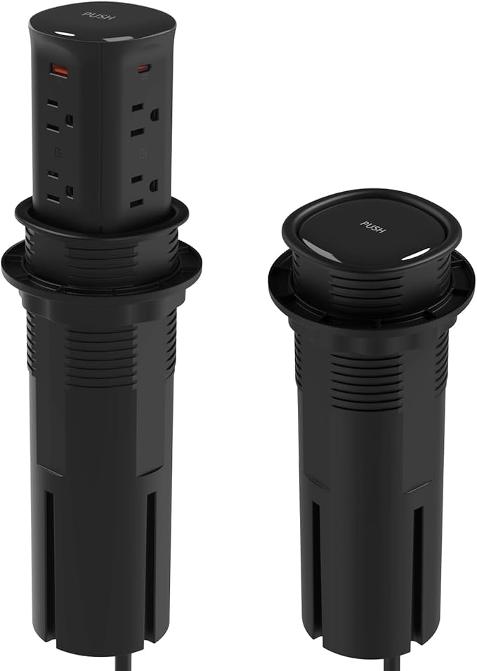 Pop up Outlet for Countertop,3-1/8 inch Hole Desk Grommet Power Station,20W USB C Fast Charging,8 Outlets 4-USB,Kitchen Island Pop Up Electrical Outlet,ETL Listed