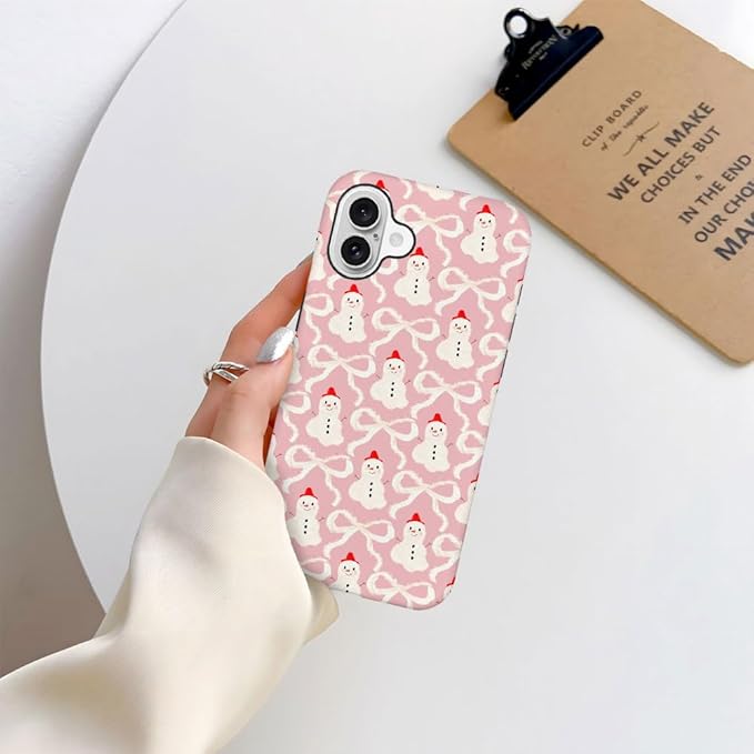 DAIZAG Case Compatible with for iPhone 16 Plus,Christmas Snowman Pink Bow Phone Case for iPhone 16 Plus for Girl Women Boy Men