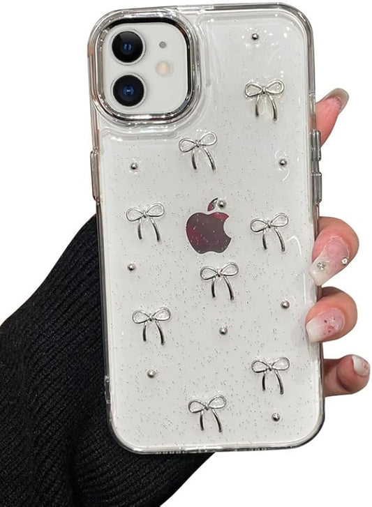 EYZUTAK Case for iPhone 12/iPhone 12 Pro, Bling Glitter 3D Bowknot Phone Case Cute Sparkly Crystal Clear Bow Aesthetic Design Case Slim Soft Durable TPU Transparent Protective Cover for Women Girl-Bow