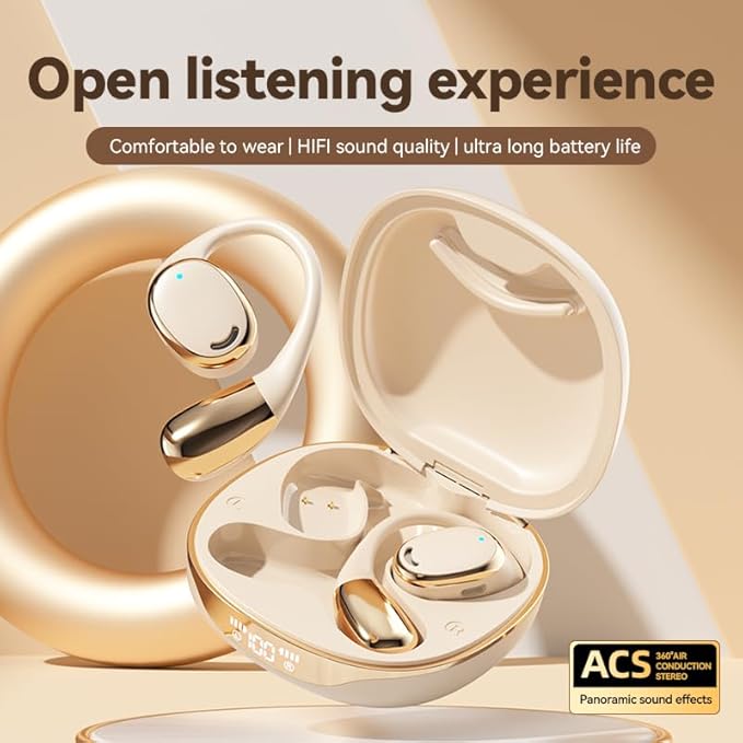 AI Translation Bluetooth On-Ear Headphones, LED Display, Noise-canceling Sports Headphones, AI OWS Earbuds Earring Style