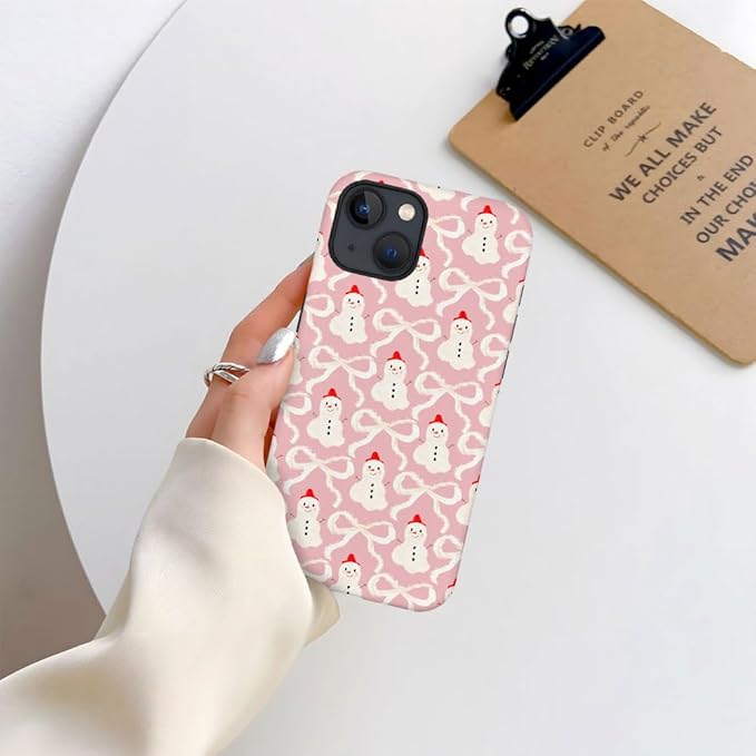 DAIZAG Case Compatible with for iPhone 14,Christmas Snowman Pink Bow Phone Case for iPhone 14 for Girl Women Boy Men