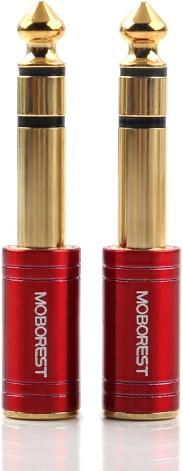 MOBOREST 1/4 Male to 1/8 Female Pure Copper Adapter, 6.35mm Stereo Male to 3.5mm Plug Jack Female Stereo Adapter Red 2-Pack