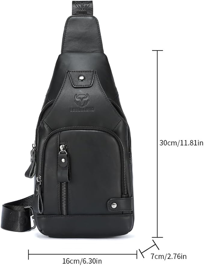 Sling Bag for Men Genuine Leather Chest Bag Crossbody Backpack Travel Hiking Outdoor Sports