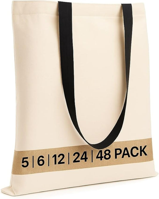 Salt Earth Pack of 5 | 6 | 12 | 24 | 48 – 100% Cotton Reusable Tote Bags – Bulk Grocery, Shopping, DIY, Beach & Gift Use