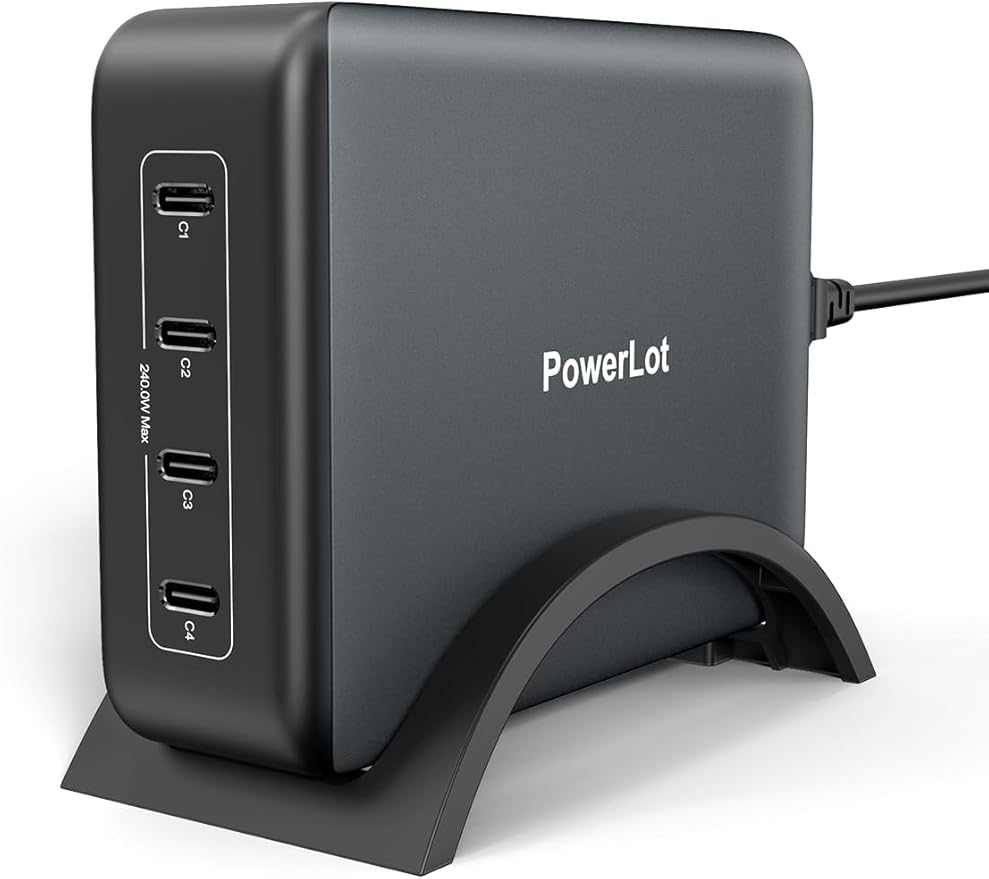 PowerLot 240W 4-Port USB-C PD 3.1 Power Station, 140W Fast Charging for MacBook Pro,Samsung, 100W×4 USB-C Travel Charger with Overload Temperature Protection