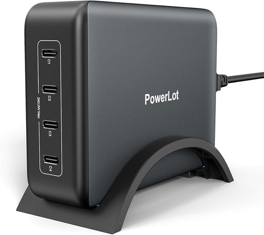 PowerLot 240W 4-Port USB-C PD 3.1 Power Station, 140W Fast Charging for MacBook Pro,Samsung, 100W×4 USB-C Travel Charger with Overload Temperature Protection