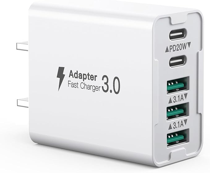USB C Charger, 50W 5-Port USB C Charger Block, Fast Charging Block Dual Port PD+QC Wall Plug Multiport Type C Compatible with iPhone 12/13/14/15/Pro Max/XS/XR/8/7/SmartPhone/Tablet