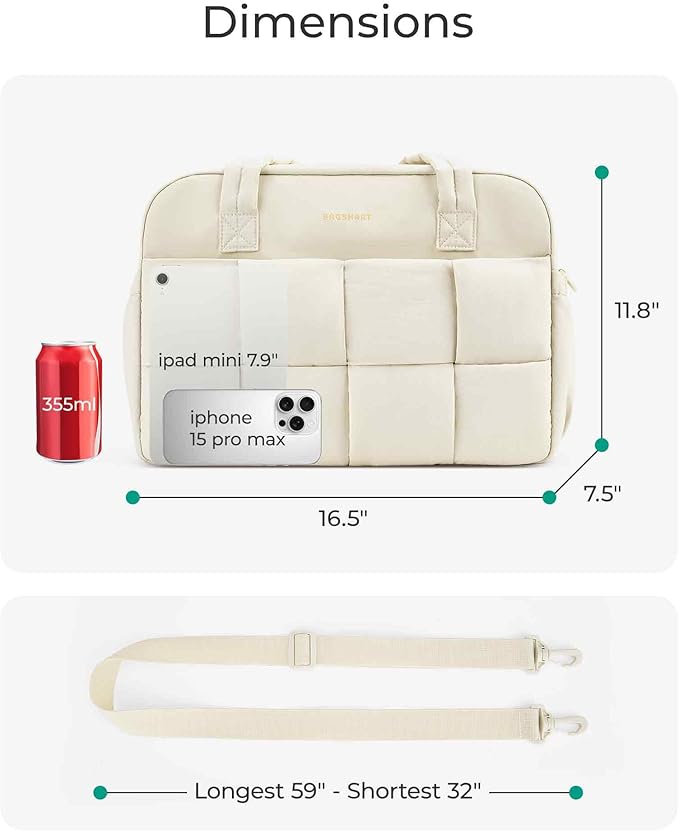 BAGSMART Gym Bag for Women, 24L Puffer Travel Duffle Bag for Travel with Laptop Compartment, Weekender Bags for Women, Carry On Duffel Bag Personal Item Bag, Beige