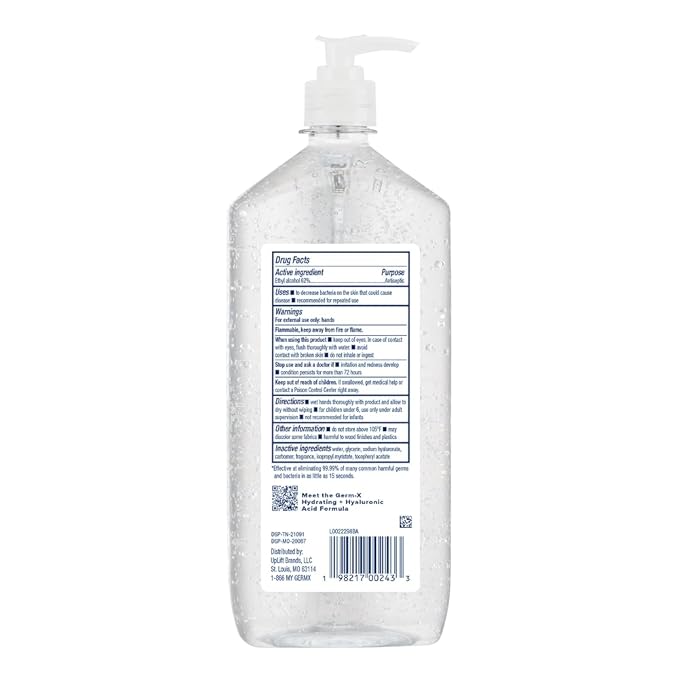 Germ-X Hand Sanitizer, Hydrating with Hyaluronic Acid, 1L Bulk Pack, Instant & No Rinse Formula, Sanitizing Liquid Gel for All Skin Types, Formulated without Parabens, Phthalates & Dyes