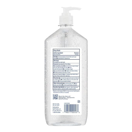 Germ-X Hand Sanitizer, Hydrating with Hyaluronic Acid, 1L Bulk Pack, Instant & No Rinse Formula, Sanitizing Liquid Gel for All Skin Types, Formulated without Parabens, Phthalates & Dyes